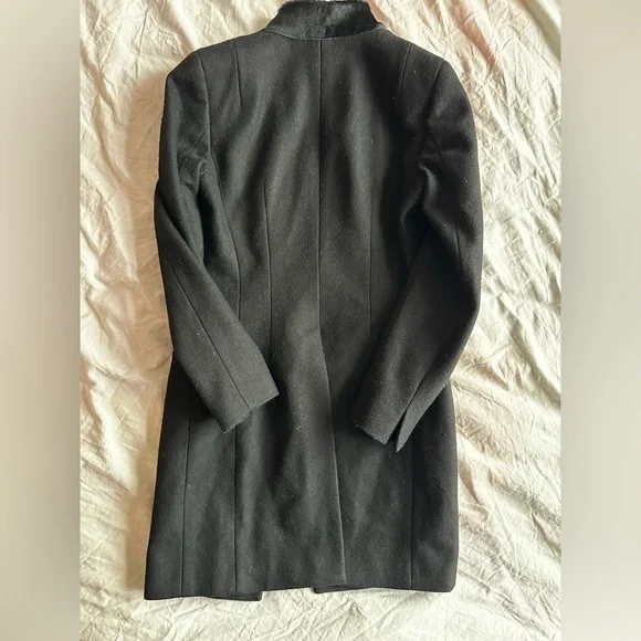 AllSaints Onix Pony Black Wool Coat Tailored Straight Coat Leather Trim Size 2 - Picture 10 of 14